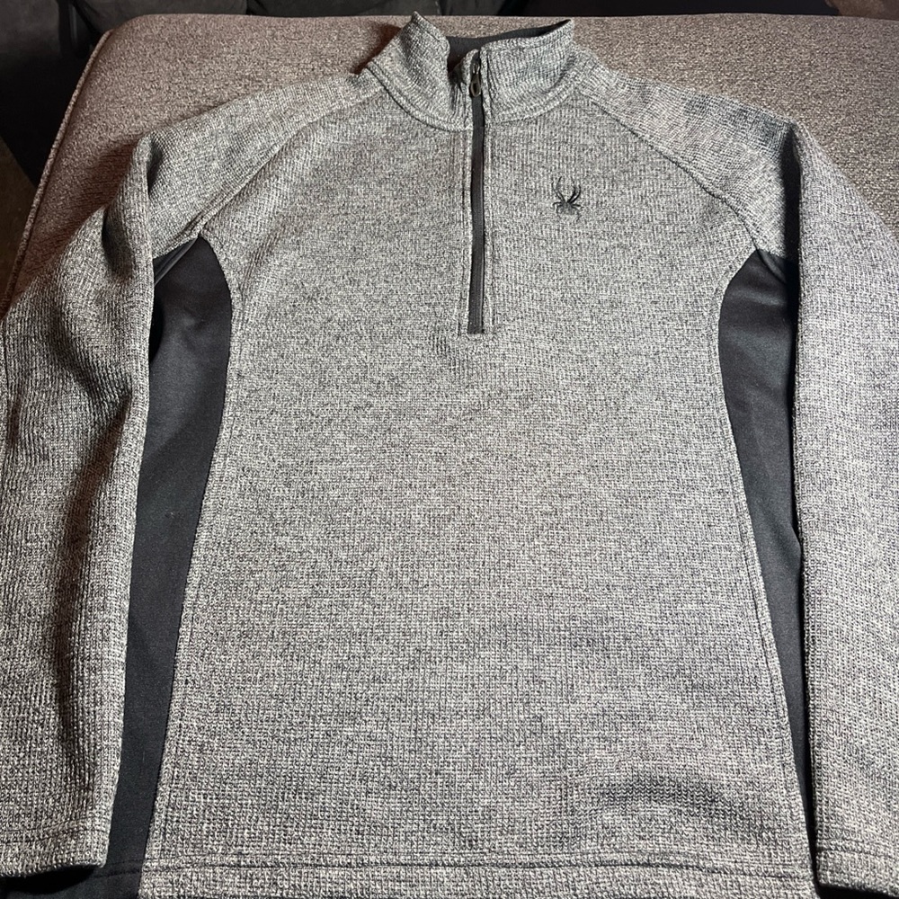 Grey And Black Spyder 1/4 Zip Fleece Pullover Mens Size Medium